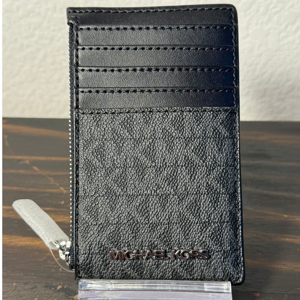 Michael Kors Jet Set Travel Black Logo Card Case with Coin‎ Pocket